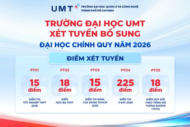 Trường Đại học UMT xét tuyển bổ sung Đại học chính quy năm 2026